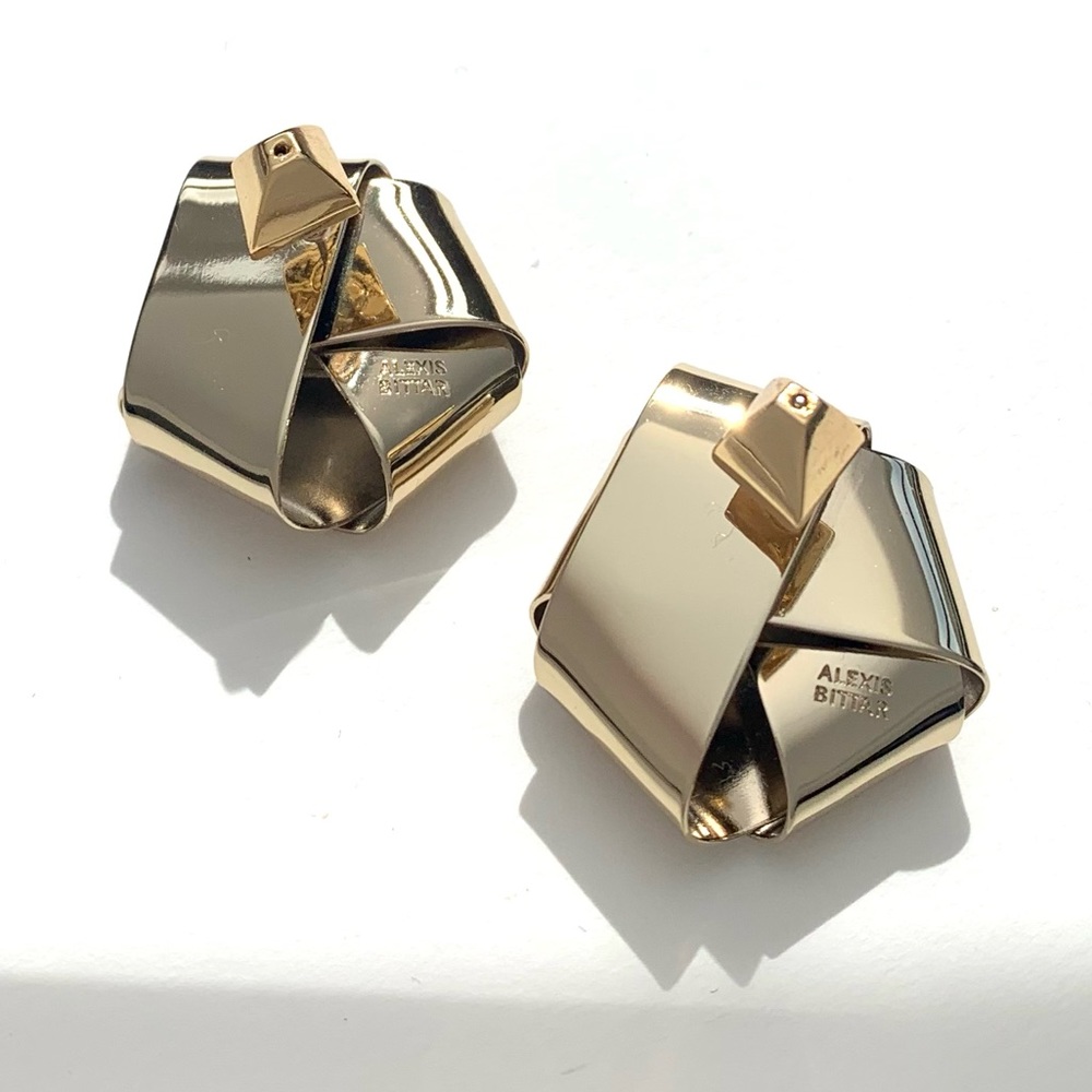 ALEXIS BITTAR • Roxbury Satin Brushed Gold Folded Metal Ribbon Post Earrings - Picture 3 of 12